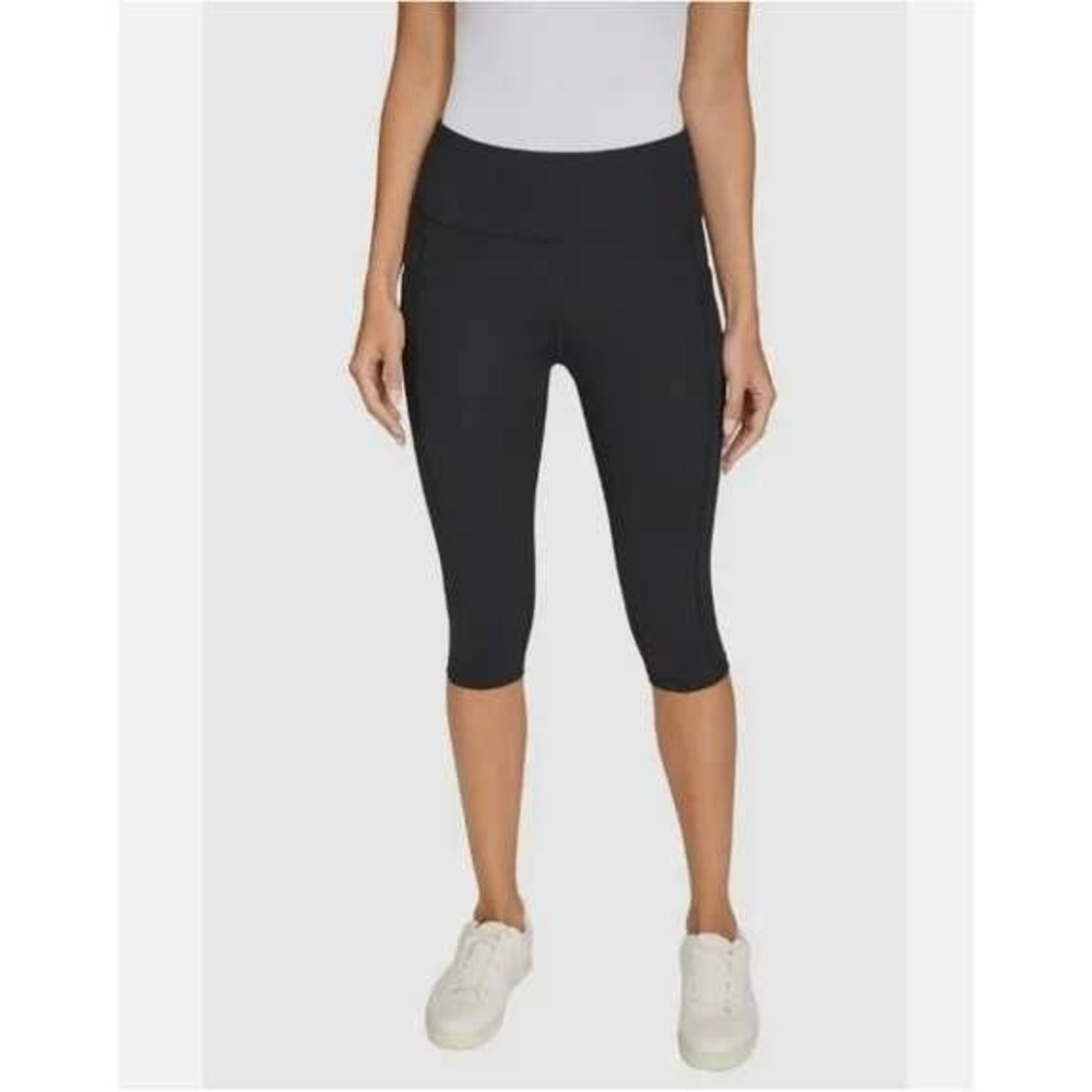 DKNY Sport Womens Black Balance Compression Capri Leggings Pockets DP3P3231 XS